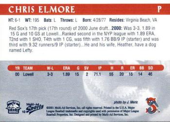 2001 Multi-Ad Sarasota Red Sox #10 Chris Elmore Back
