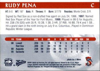 2001 Multi-Ad Sarasota Red Sox #12 Rudy Pena Back