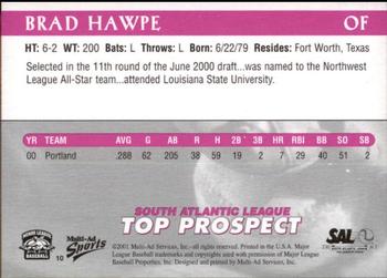 2001 Multi-Ad South Atlantic League Top Prospects #10 Brad Hawpe Back