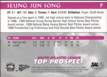 2001 Multi-Ad South Atlantic League Top Prospects #28 Seung Song Back