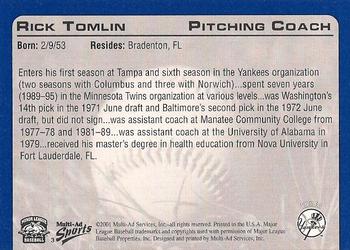 2001 Multi-Ad Tampa Yankees #3 Rick Tomlin Back