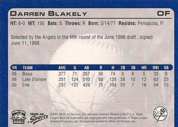 2001 Multi-Ad Tampa Yankees #6 Darren Blakely Back