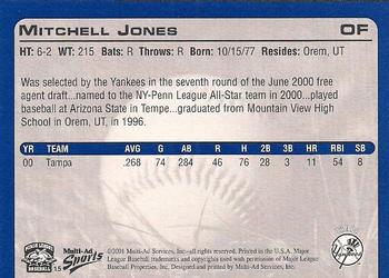 2001 Multi-Ad Tampa Yankees #15 Mitchell Jones Back