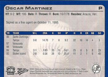 2001 Multi-Ad Tampa Yankees #18 Oscar Martinez Back