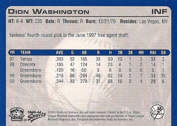 2001 Multi-Ad Tampa Yankees #26 Dion Washington Back