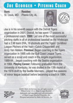 2001 Multi-Ad West Michigan Whitecaps #27 Joe Georger Back