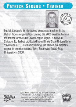 2001 Multi-Ad West Michigan Whitecaps #29 Patrick Serbus Back