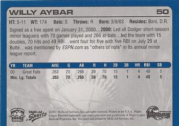 2001 Multi-Ad Wilmington Waves #2 Willy Aybar Back