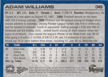 2001 Multi-Ad Wilmington Waves #26 Adam Williams Back