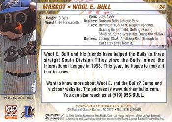 2001 Choice Durham Bulls #24 Wool E. Bull Back