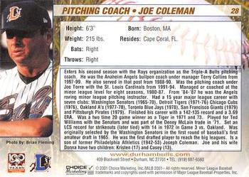 2001 Choice Durham Bulls #28 Joe Coleman Back