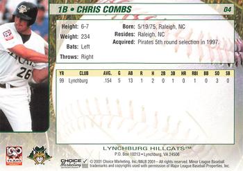 2001 Choice Lynchburg Hillcats #04 Chris Combs Back