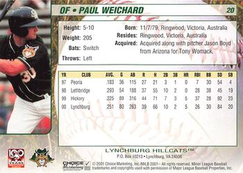 2001 Choice Lynchburg Hillcats #20 Paul Weichard Back