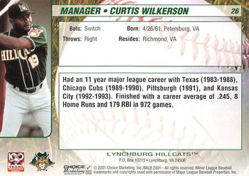 2001 Choice Lynchburg Hillcats #26 Curtis Wilkerson Back