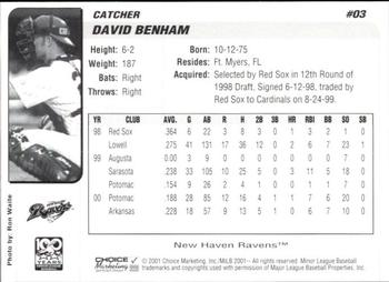 2001 Choice New Haven Ravens #03 David Benham Back