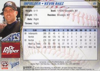2001 Choice Norfolk Tides #01 Kevin Baez Back