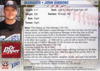 2001 Choice Norfolk Tides #30 John Gibbons Back
