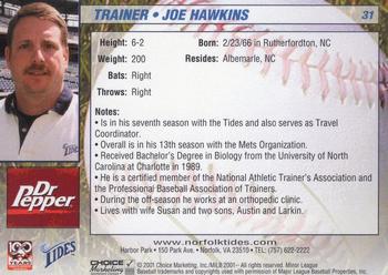 2001 Choice Norfolk Tides #31 Joe Hawkins Back