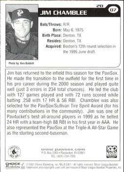 2001 Choice Pawtucket Red Sox #07 Jim Chamblee Back