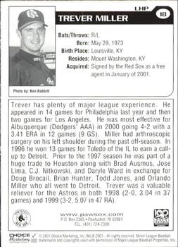 2001 Choice Pawtucket Red Sox #18 Trever Miller Back