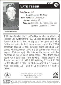 2001 Choice Pawtucket Red Sox #28 Nate Tebbs Back