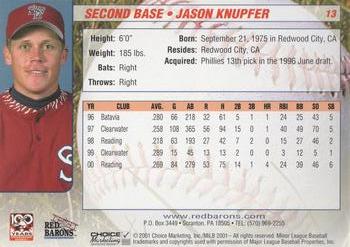 2001 Choice Scranton/Wilkes-Barre Red Barons #13 Jason Knupfer Back