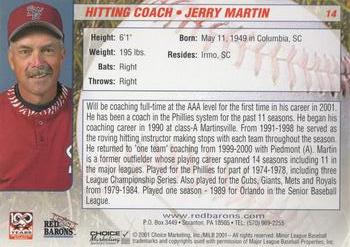 2001 Choice Scranton/Wilkes-Barre Red Barons #14 Jerry Martin Back