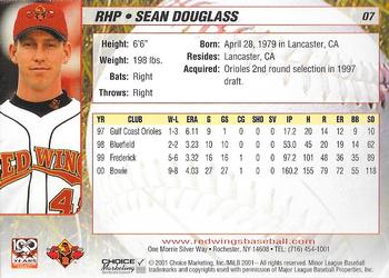 2001 Choice Rochester Red Wings #07 Sean Douglass Back