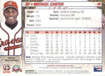 2001 Choice Richmond Braves #20 Michael Carter Back