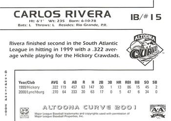 2001 Grandstand Altoona Curve #NNO Carlos Rivera Back