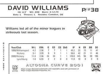 2001 Grandstand Altoona Curve #NNO David Williams Back