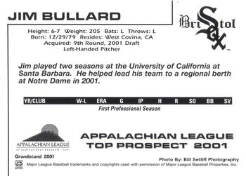 2001 Grandstand Appalachian League Top Prospects #NNO Jim Bullard Back