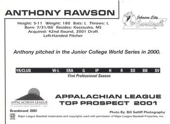 2001 Grandstand Appalachian League Top Prospects #NNO Anthony Rawson Back