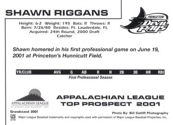 2001 Grandstand Appalachian League Top Prospects #NNO Shawn Riggans Back