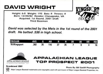 2001 Grandstand Appalachian League Top Prospects Update #NNO David Wright Back
