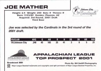 2001 Grandstand Appalachian League Top Prospects Update #NNO Joe Mather Back