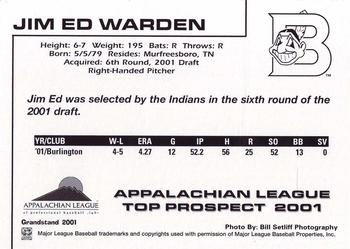 2001 Grandstand Appalachian League Top Prospects Update #NNO Jim Ed Warden Back