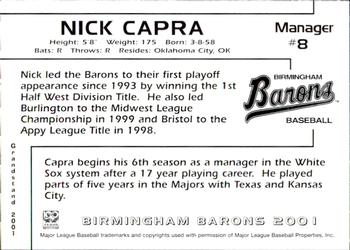 2001 Grandstand Birmingham Barons #8 Nick Capra Back