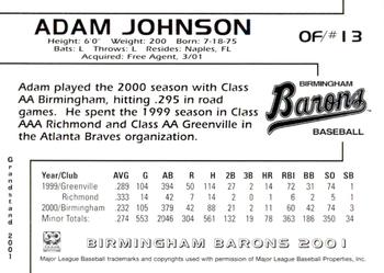 2001 Grandstand Birmingham Barons #13 Adam Johnson Back