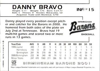 2001 Grandstand Birmingham Barons #15 Danny Bravo Back