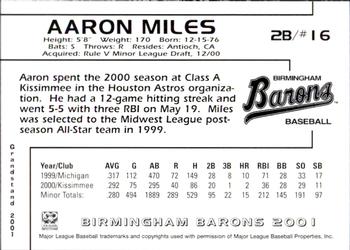 2001 Grandstand Birmingham Barons #16 Aaron Miles Back