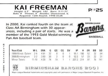 2001 Grandstand Birmingham Barons #25 Kai Freeman Back