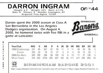 2001 Grandstand Birmingham Barons #44 Darron Ingram Back