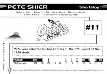 2001 Grandstand Bluefield Orioles #NNO Pete Shier Back