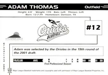 2001 Grandstand Bluefield Orioles #NNO Adam Thomas Back