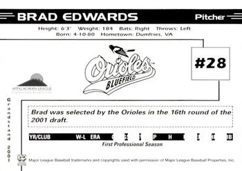 2001 Grandstand Bluefield Orioles #NNO Brad Edwards Back