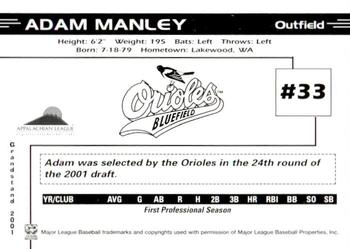 2001 Grandstand Bluefield Orioles #NNO Adam Manley Back