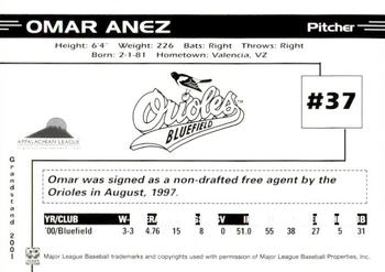 2001 Grandstand Bluefield Orioles #NNO Omar Anez Back