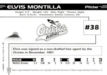 2001 Grandstand Bluefield Orioles #NNO Elvis Montilla Back