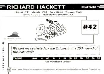 2001 Grandstand Bluefield Orioles #NNO Richard Hackett Back